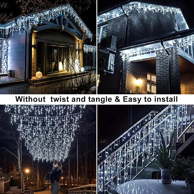 640 LED Icicle Lights for Outside, 66FT White Christmas Lights Outdoor | Plug in 8 Modes Waterproof Icicle Christmas Lights with 120 Drops for Party Holiday Wedding Christmas Decoration