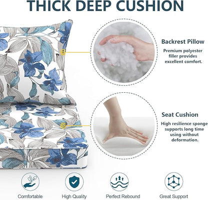 DYTXIII Outdoor Deep Seat Cushion Set, Water Repellent 24"x24" Patio Thick Cushions Replacement with Seat & Back Pillow for Patio Sofa, Wicker Chair, Couch - Clemens Noir Blue