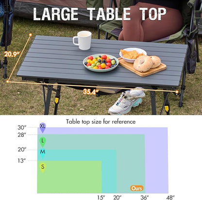 Portal Outdoor Folding Portable Picnic Camping Table with Adjustable Height Aluminum Roll Up Table Top Mesh Layer, Dark Gray