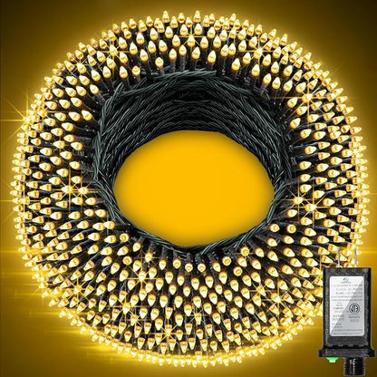 750 LED 240FT Christmas String Lights Outdoor, 12 Pro Modes and Timer Memory & Brightness, Plug in Waterproof Dark Green Wire Twinkle Light for for Xmas Yard Tree Wedding Party Decor (Warm White)