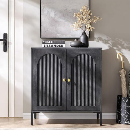 IFBUY Modern Sideboard Buffet Cabinet, 34" Tall Fluted Arched Buffet Cabinet with Storage and Adjustable Shelves, Wooden Modular Coffee Bar Cabinets for Kitchen, Entryway, Dark Grey