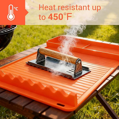 2Pack Silicone Grill Mat for Blackstone - 16x11.5 Inch Non-Slip Tool Mat with Sauce Drip Pad & Wavy Grip, Outdoor BBQ Accessories & Gifts for Men, Dad, Grilling（Orange）