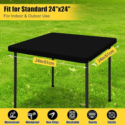 Smiry Square Picnic Table Cloth, Waterproof Elastic Fitted Tablecloths for 3 Foot Tables, Washable Polyester Table Cover for Camping, Indoor and Outdoor (Black, 24"x24")