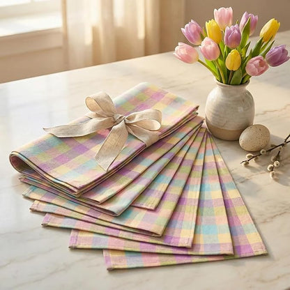 Urban Villa Easter Placemats100% Cotton Fused Table Placemats 14''x 20'' Over Sized Set of 6 Easter Colors Buffalo Check Plaid for Every Day Use Parties Celebrations Heavier Quality