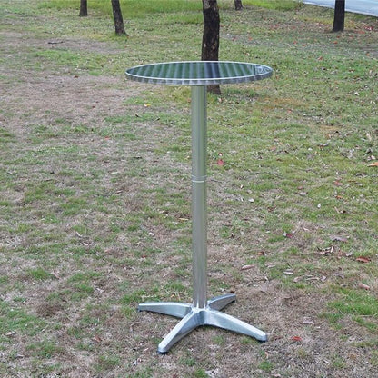 Set of 2, Aluminum Indoor Outdoor 23.75" Round Restaurant Bar Height 45" Table flip top, Patio Stainless Steel Silver Furniture 25.75" Base