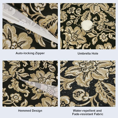 Outdoor/Indoor Round Tablecloth with Umbrella Hole Zipper, Decorative Circular Table Cover for Home Garden, 60 Inch, Jacobean Black