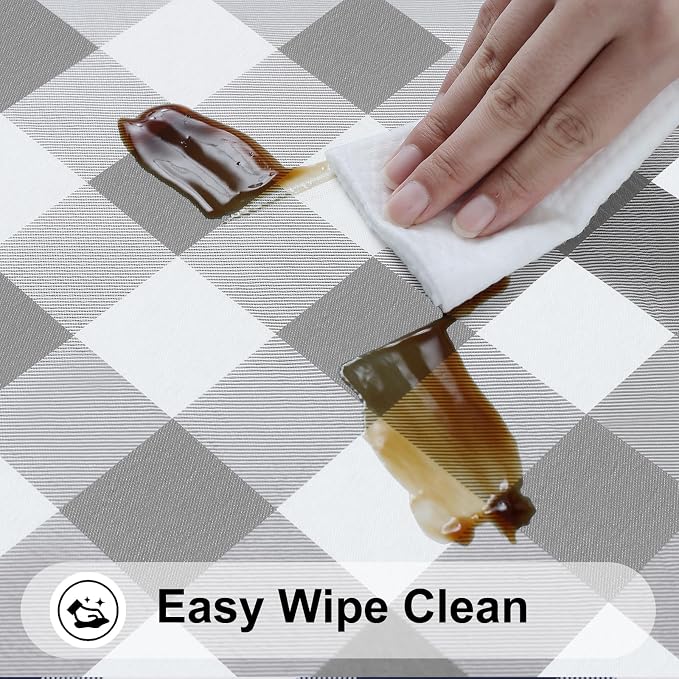 Smiry Rectangle Picnic Table Cloth, Elastic Waterproof Fitted Vinyl Tablecloths, Flannel Backed Buffalo Plaid Table Covers for Dining, Camping, Outdoor (White and Grey, 36" x 96")