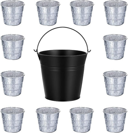 Patelai Drip Grease Bucket Can with 12 Pieces Disposable Foil Pads Grills Bucket Pads Wood Pellet Grills Replacement for Camp Wood Pellet Grill BBQ Accessories (Black)