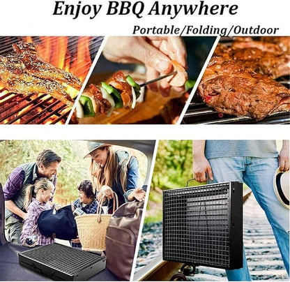 HTTMT- 13.8 X10.6 X 7.9 Foldable Barbecue BBQ Grill Charcoal Stove Shish Kabob Tabletop For Outdoor Camping Picnic Travel Cooker [P/N: ET-COOK006-BK]
