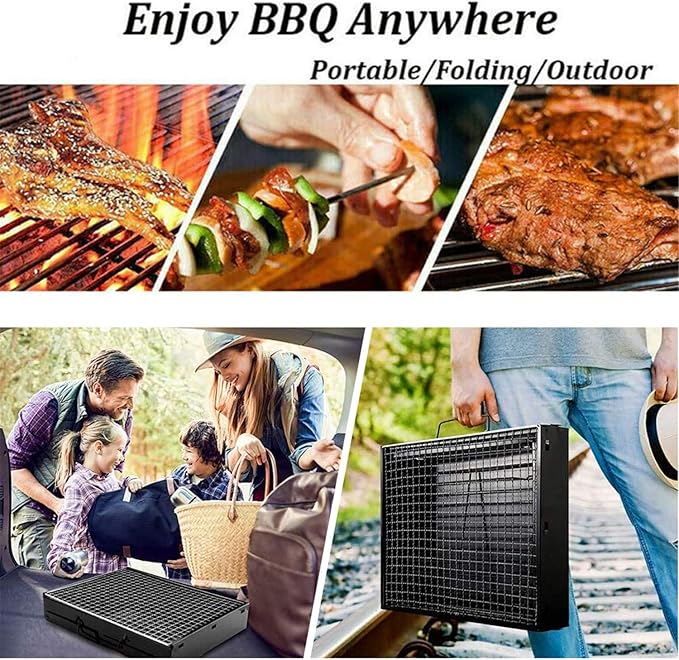 SMT- BBQ Folding Barbecue Grill Portable Tabletop Charcoal Stove Shish Kabob Camping Cooking Picnic Outdoor (17inch) [P/N: ET-COOK007-BK]