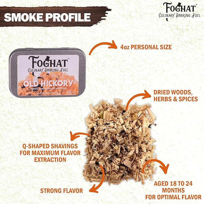 Cocktail Smoker Wood Chips - 4oz Old Hickory Shavings for Smoker, Whiskey & Drink Infuser Kit - Culinary Wood Smoking Chips for Hand Held Food Smoke Gun