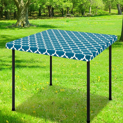 Smiry Picnic Fitted Table Cover, Square Flannel Backed Vinyl Tablecloth | Waterproof Elastic Stretch Table Cloth, Wipeable Plastic Tablecloth for Camping, Indoor & Outdoor (Turquoise, 42" x 42")