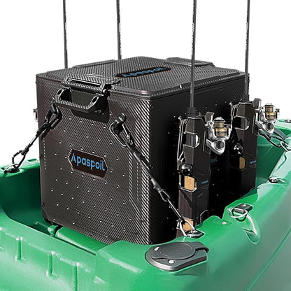 Kayak Fishing Crate with 4 Rod Holders | 13"x13" Kayak Tackle Storage Box & Gear Organizer | Durable, Compact Kayak Crate Storage for Most Fishing Kayaks
