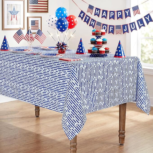 B-COOL Independence Day Table Cloth 4th of July Decoration 58x84inch American Flag Blue White Striped Star Dresser Scarves Holiday Table Overlays Party Celebration