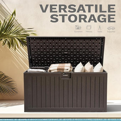 DWVO 180 Gallon Double-Wall Deck Box, XL Large Resin Outdoor Storage Box, Lockable & Waterproof, Double as Seating, 1000lbs Capacity (Brown)
