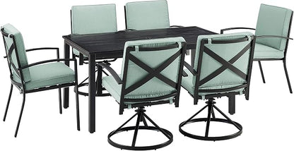 Crosley Furniture Kaplan 7-Piece Outdoor Dining Set for 6, Patio Table and Chairs for Backyard, Deck, Oiled Bronze with Mist Cushions