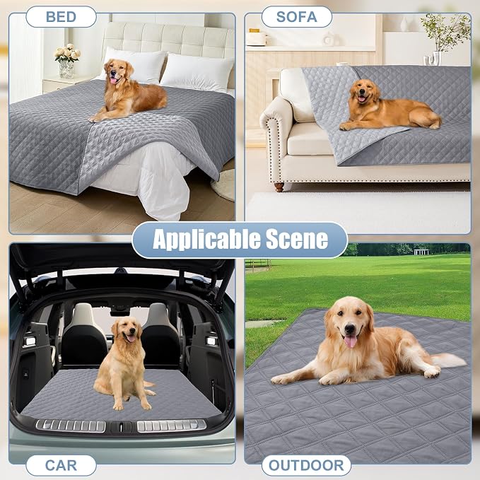 Smiry Waterproof Reversible Dog Bed Cover Pet Blanket | Pet Friendly, Soft Fabric, Washable Dog Blanket for Furniture Bed Couch Sofa, Checkered (82"x120", Grey/Light Grey)