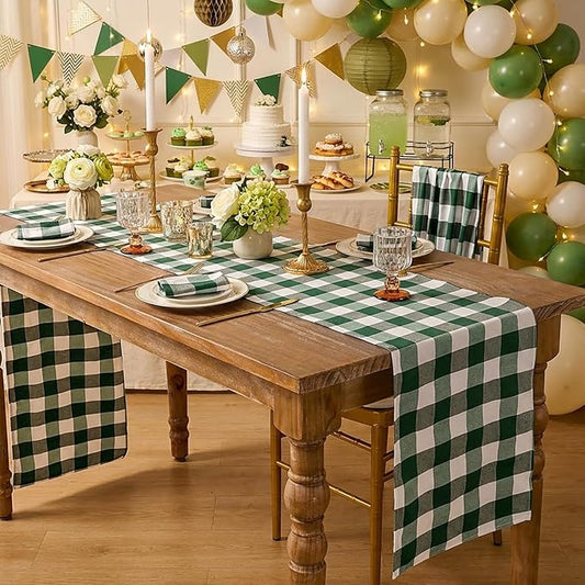 B-COOL Plaid Table Runners Checkered Fabric - St. Patrick's Day 2PCS Rectangle 13x108 Inch Festival Themed Buffalo Table Cloth for Indoor Outdoor Use Table Cover for Kitchen Home BBQs Parties