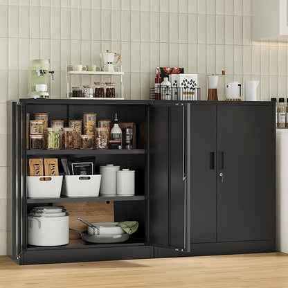 CJF Pantry Cabinet, Metal Pantry Storage Cabinets with Doors and 2 Adjustable Shelves, 36" H Locking Cabinet for Kitchen Storage, Home, Garage, Utility Room and Basement, Black