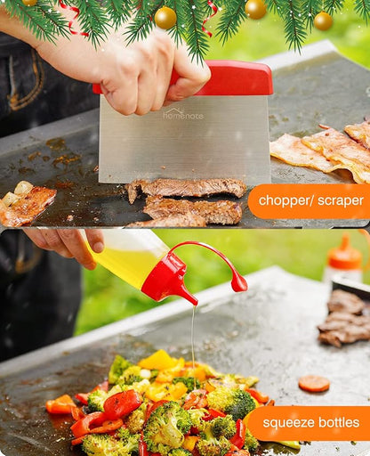 HOMENOTE Griddle Accessories Kit, Exclusive Griddle Tools Spatulas Set for Blackstone - 8 Pcs Commercial Grade Flat Top Grill Accessories - Great for Outdoor BBQ, Teppanyaki and Camping, Red