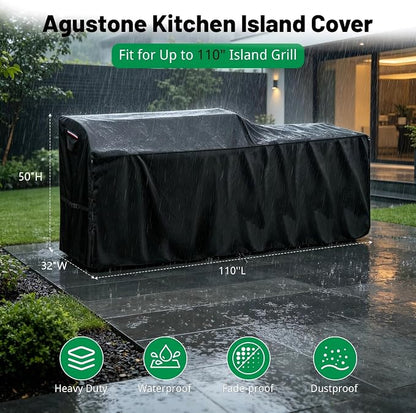 110 Inch Island Grill Cover, Outdoor BBQ Island Waterproof Cover | Heavy Duty Outdoor Large Kitchen Covers for Patio BBQ, 110"L x 32"W x 50"H