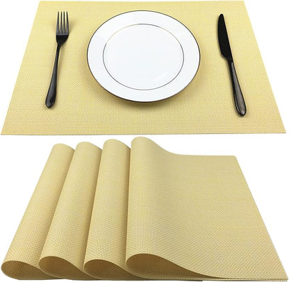 WAZAIGUR Placemats Easy to Clean Crisscross Woven Vinyl Place Mats Durable Non-Slip Heat Resistant Table Mats Placemats for Kitchen Table Set of 4,Yellow