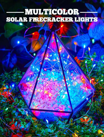 Brightown Solar Lights for Outside, 10Ft 120 LED Solar String Lights Outdoor Waterproof, 8 Modes Firecracker Balcony Light for Tree Patio Christmas Party Wedding Decor, Multicolor