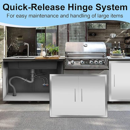 Outdoor Kitchen/BBQ Access 37.4" W X 26.3" H Double Doors,Thickened 304 Stainless Steel Flush Mount Outdoor Kitchen Accessories Door for Indoor/Outdoor Kitchen Outdoor Cabinet BBQ Island