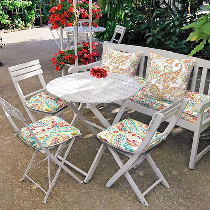DYTXIII Set of 4 Outdoor Chair Cushions with Ties,Water Repellent Patio Chair Pads 17"x 16" for Outdoor Furniture,Round Corner Seat Cushions for Garden Yard Kitchen Pretty Paisley