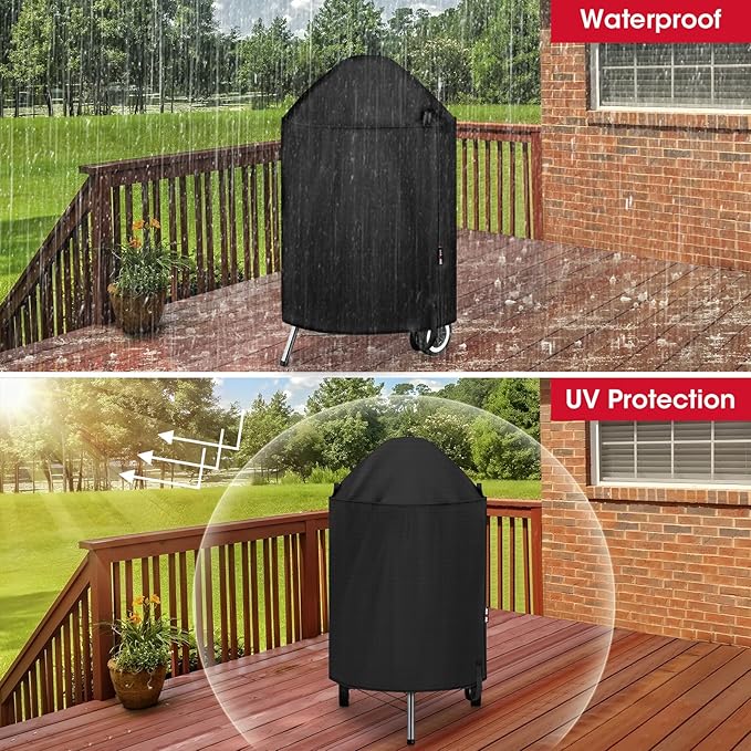 Unicook Round Kettle Grill Cover Compatible with Weber 22 Inch Charcoal Grill, Waterproof Vinyl Exterior with Polyester Lining, Outdoor Charocoal BBQ Smoker Cover, Compared to Weber 7176