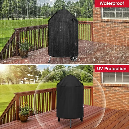 Unicook Round Kettle Grill Cover Compatible with Weber 22 Inch Charcoal Grill, Waterproof Vinyl Exterior with Polyester Lining, Outdoor Charocoal BBQ Smoker Cover, Compared to Weber 7176