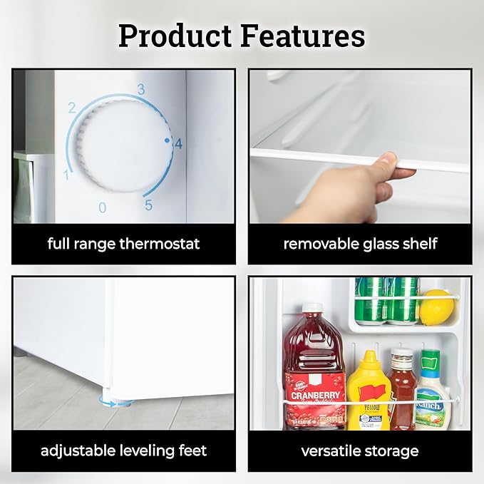 Igloo 1.6 Cu.Ft Mini Fridge with Freezer- Single Door Compact Refrigerator with Glass Shelves for Homes, Dorms & Offices- Keep Snacks, Drinks & Frozen Foods Cool with Temperature Control Fridge- White