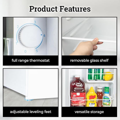 Igloo 1.6 Cu.Ft Mini Fridge with Freezer- Single Door Compact Refrigerator with Glass Shelves for Homes, Dorms & Offices- Keep Snacks, Drinks & Frozen Foods Cool with Temperature Control Fridge- White
