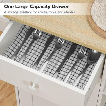 HOOBRO Kitchen Island, Storage Cabinet with Drawer, Kitchen Cart with Spice and Towel Rack, Saving Space, Easy Assembly, for Living Room, White and Natural WN12ZD01