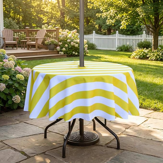 EHouseHome Outdoor and Indoor 70inch Round Tablecloth with Umbrella Hole and Zipper, Waterproof Zippered Patio Cloths, Spring/Summer Table Covers for Backyard Circular Table/BBQs/Picnic