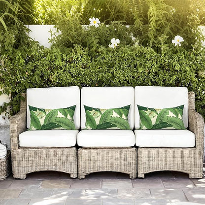 LVTXIII Set of 2 Patio Lumbar Pillows, 12”x20” Fade Resistant Outdoor Lumbar Pillow with Inners, Fluffy Decorative Garden Lumbar Cushions for Home Patio Coach Sofa Use, Swaying Palms Green