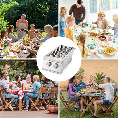 Hygrill Double Side Burner, Built In Double Grilling Side Burners for Outdoor Kitchen, Outdoor BBQ Grill Island, Natural Gas Version