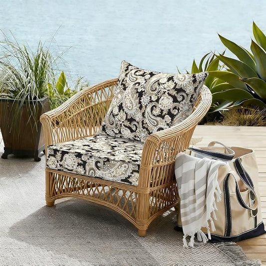 DYTXIII Outdoor Deep Seat Cushion Set, Water Repellent 22"x22" Patio Thick Cushions Replacement with Seat & Back Pillow for Patio Sofa, Wicker Chair, Couch - Paisley Black
