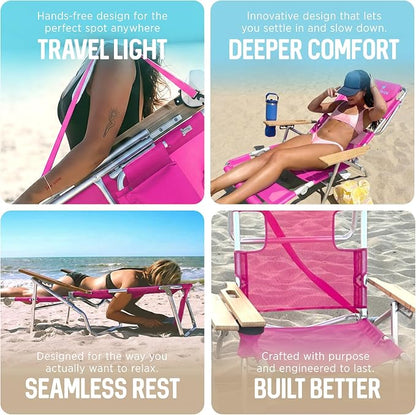 Ostrich the Original 3N1 Lightweight Beach Reclining Lounge Chair with Footrest, Outdoor Furniture for Patio, Balcony, Backyard, or Porch, Pink