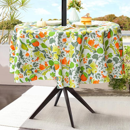 UMINEUX 60" Outdoor Round Tablecloth with Umbrella Hole and Zipper | Waterproof Round Patio Table Cover for Picnic/BBQ/Garden, Pomegranate Blossom