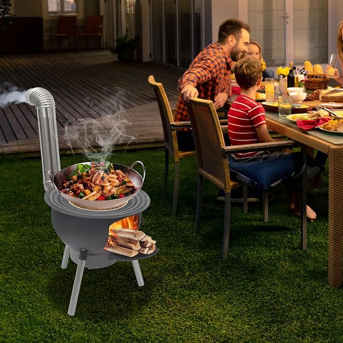 Portable Outdoor Wood Burning BBQ Stove with Grill Rack for Camping