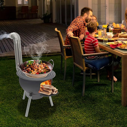 Portable Outdoor Wood Burning BBQ Stove with Grill Rack for Camping