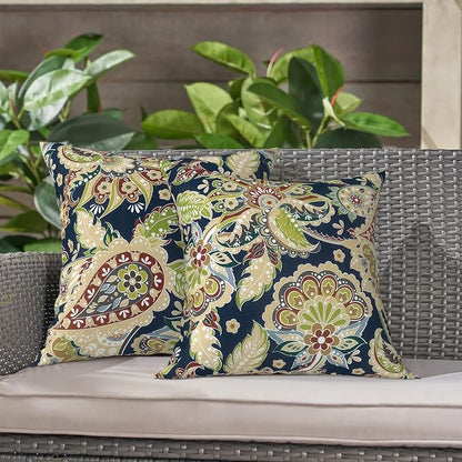 LVTXIII 2 Pack Outdoor Throw Pillow Covers for Patio Furniture, 16x16 Inch Square Pillow Case, Water-Repellent Cushion Covers for Garden, Porch, Sofa, Paisley Bloom