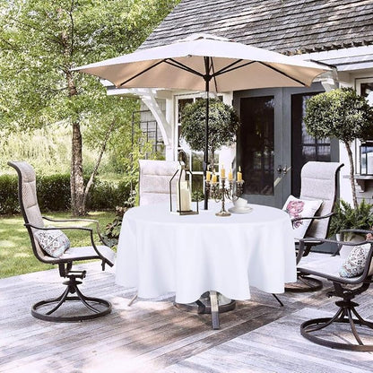 LUSHVIDA Round Outdoor Tablecloth with Umbrella Hole and Zipper, 70 Inch White, Washable Waterproof Table Cloth Spill Proof Wrinkle Free Table Cover for Patio Spring Summer Picnic BBQS