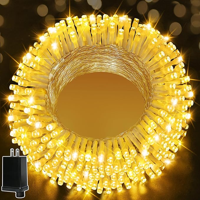 Ollny Christmas Lights 200LED 60FT Indoor, Warm White Connectable Plug in String Light Outdoor, 8 Modes Waterproof Timer LED Fairy Lights for House Outside Bedroom Patio Balcony | Warm White Plug in 8 Modes Fairy Light with Remote Waterproof Timers Dim...