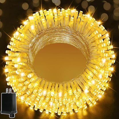 Ollny Christmas Lights 200LED 60FT Indoor, Warm White Connectable Plug in String Light Outdoor, 8 Modes Waterproof Timer LED Fairy Lights for House Outside Bedroom Patio Balcony | Warm White Plug in 8 Modes Fairy Light with Remote Waterproof Timers Dim...