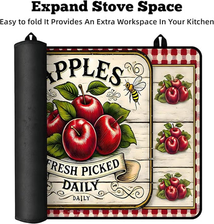 Multi-Design Stove Cover for Glass/Electric Stoves - 3-in-1 Heat-Resistant Protector Mat, Non-Slip Drying Rack 28"x20"