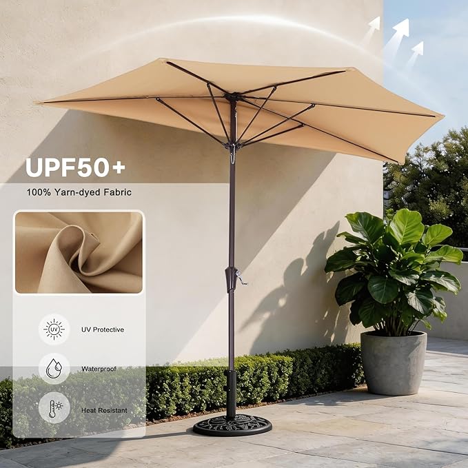 ABCCANOPY Patio Umbrella 10FT - Outdoor Half Umbrellas for Patio, Backyard, Garden, Deck (Tan)