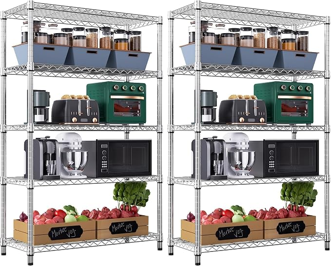 M MZG 1750 LBS Storage Shelves 5-Tier Utility Shelving Unit Steel Organizer Wire Rack for Home,Kitchen,Office,Garage, Capacity 17.7" D x 47.2" W x 72.3" H (Pack of 2)