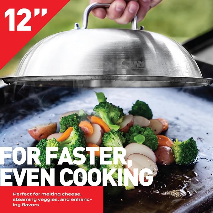 Smash Burger Press Kit - 7'' Flat Bottom Round Premium Cast Iron Press with 35 Pcs Patty Paper,12 Inch Heavy Duty Round Basting Cover Melting Dome. Perfect for Hamburger, Bacon, Meat, Sandwich